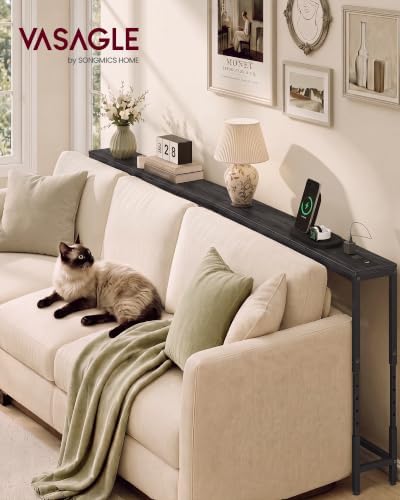 VASAGLE 78.7"Console Table, 25.2-35.2"Height Adjustable, with Power Outlet