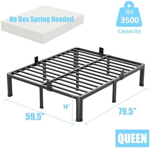 14 Inch Queen Metal Bed Frame with Round Corner,Mattress Retainer