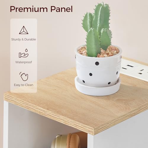 MAHANCRIS Narrow Nightstand, Narrow End Table with Charging Station