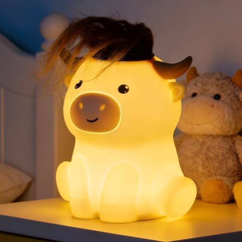 Amaredom Highland Cow Night Light, Silicone, Dimmable, Rechargeable