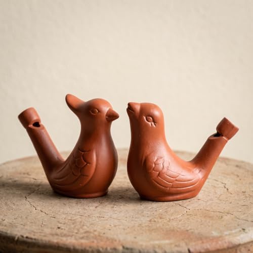2Pcs Bird Water Whistles, Warbler Bird Caller Purple Clay Pottery