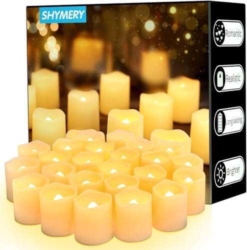 SHYMERY Flameless Votive Candles,50 Pack Flickering Electric Fake Battery Operated LED Candles,200+Hour Long Lasting LED Tea Lights for Wedding,Halloween,Christmas,Party and Holiday Decoration
