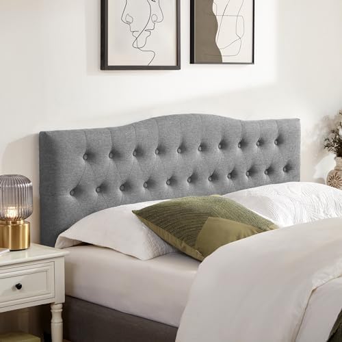 Tufted Headboard California King Size, Sturdy Solid Wood Head Board, Gray