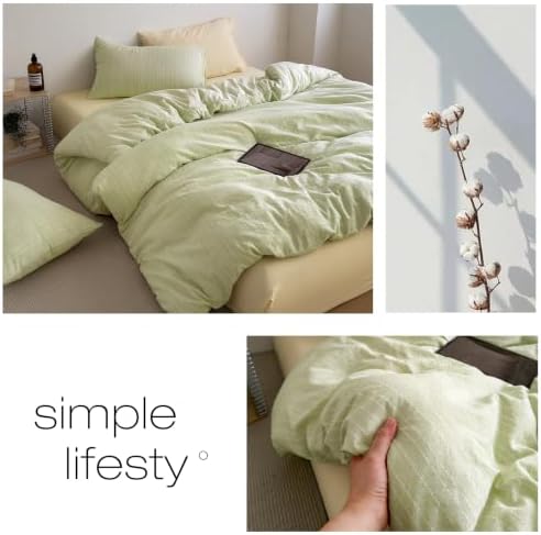 AOJIM Cottagecore Green Striped Duvet Cover Twin XL Textured Bedding 3Pcs