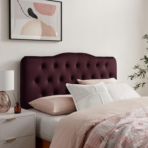 Modway Annabel Performance Velvet Adjustable Full Headboard in Mulberry - Stain-Resistant Padded Headboard Only with Diamond Button Tufting and 7 Height-Adjustable Positions