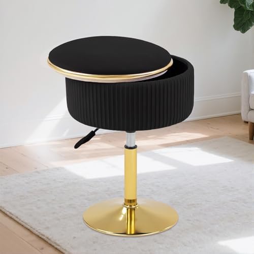 Adjustable Vanity Stool, Velvet Makeup Stool with Storage Black
