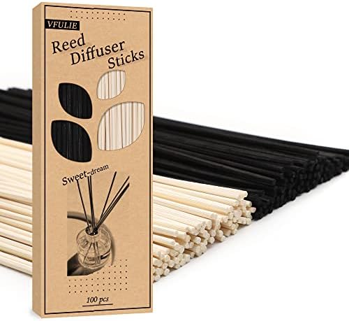 VFULIE 100PCS Reed Diffuser Sticks, Refill Replacement for Aroma Fragranc (100, Black and White)