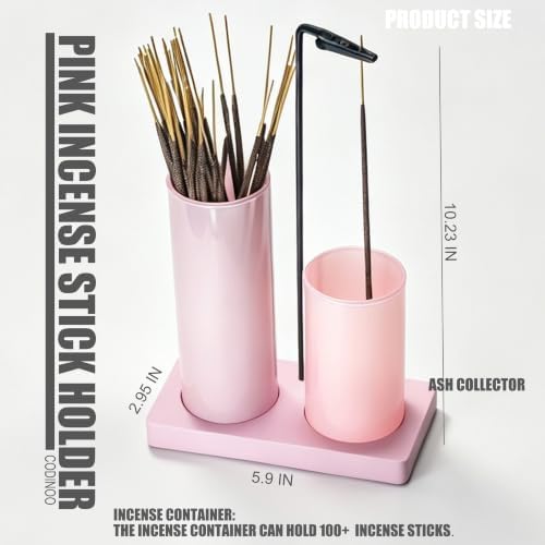 2 in 1 Incense Burner Holder for Sticks,Glass Incense Holder with Storage,Upside Down Incense Holder for Sticks with Glass Ash Catcher for Meditation Yoga Spa Room Home Decor[All Pink]