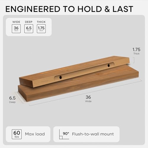 Homeforia 36 Inch Floating Shelves, High-End Solid Pine Wood, Set of 2