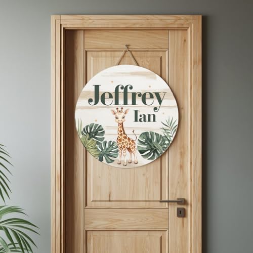 Personalized Baby Name Signs for Nursery, Giraffe Sign for Baby Door Decor, Newborn Gifts for Boy, Boys Nursery Wall Bedroom Decorations, Mother's Day Gifts for New Mom Dad Gift