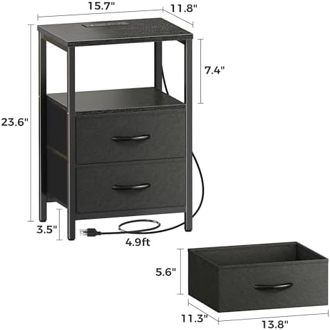 Huuger Nightstands Set of 2, End Tables with Charging Station, Side Table