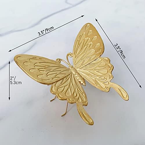 Gold Butterfly Sculpture - Solid Metal Insect Ornament - Mini Butterfly Figurine for Home, Office, Garden & Desktop Decor