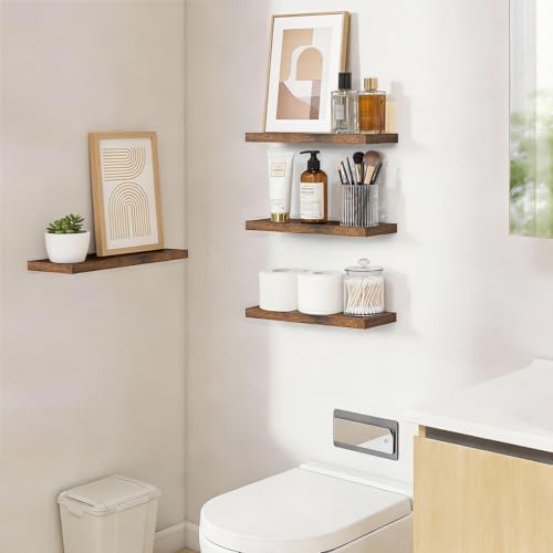 BAYKA Rustic Brown Floating Shelves 15.7in, Set of 4, Wall Mount Wood Shelf