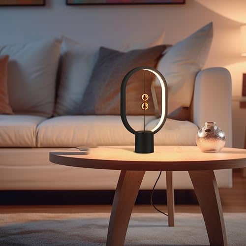 Heng Mini Modern Desk Lamp with Warm Lighting - Aesthetic Floating Table Lamp for Cozy Ambiance, Creative Magnetic Balance Light, Unique Decor (Black)