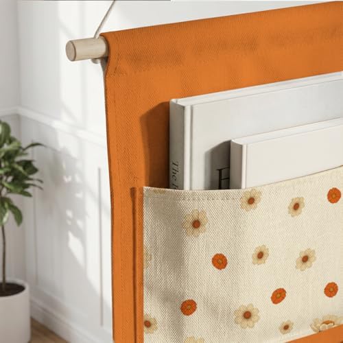 IAXIC Canvas Wall Hanging Organizer with Pockets Fish Extender Hanging Pouch Daisy Cat Door Closet Organizers Fabric Storage Pockets Wall Decoration