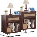 LEYAOYAO Rattan 23" Nightstands Set of 2 with Charger for Bedroom