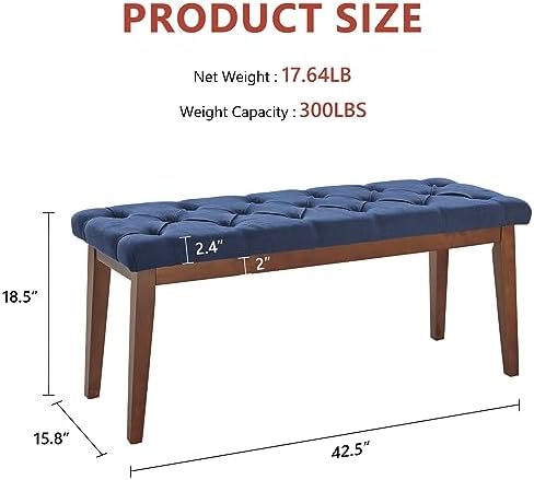 kinmars Tufted Entryway Bench for Bedroom End of Bed, 42.5", Blue