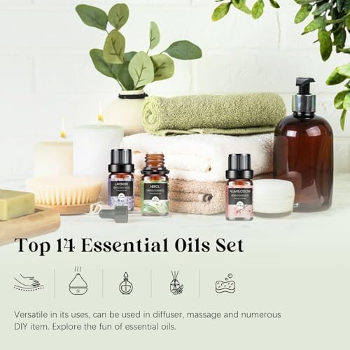 Floral Essential Oils Set - 14 Pcs Fragrance Oil for Diffusers, Aromatherapy, Candle Making - Lavender, Geranium, Rose, Jasmine, Gardenia Aromatherapy Essential Oils Kit