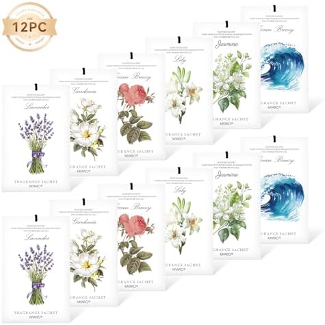 MYARO 12 Pack Assorted Floral Scented Sachets, Closet Deodorizer Freshener