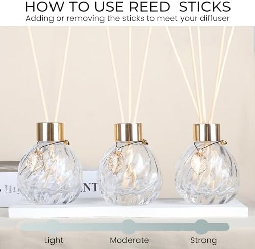 4-Piece Reed Diffuser Set with Metal Golden Decoration, 3.5-4.2oz Empty Bottles and 20 Reed Sticks, Unique Design for Home and Office (4 Different Bottles)