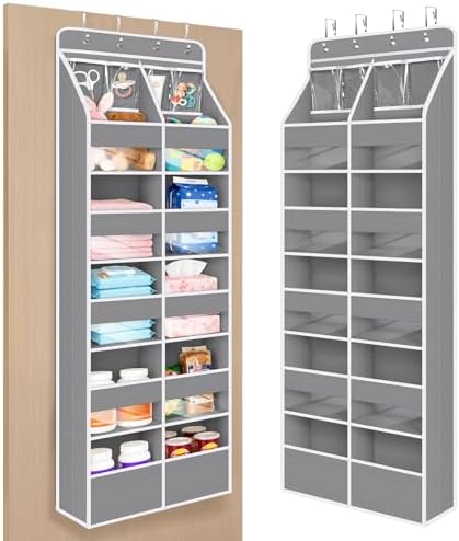Univivi Upgraded Over the Door Organizer for Baby Nursery, Grey, 6-Shelf