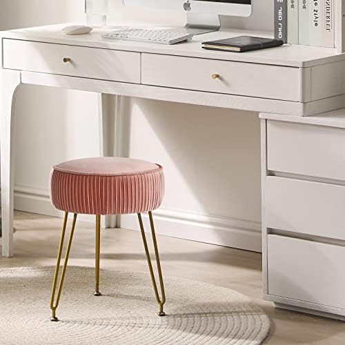 IBUYKE Velvet Vanity Stool Ottoman, Round Footrest Chair, Pink LG-30P
