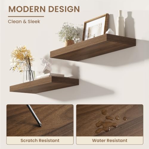 Dreamland 28 Inches Wall Mounted Wood Floating Shelves, Walnut, 2 Pack