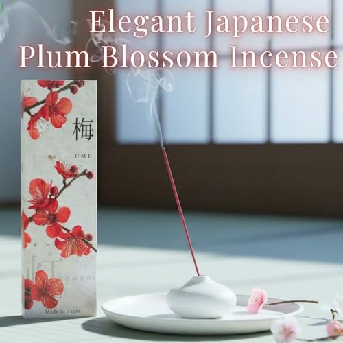 Ume Plum Blossom Premium Japanese Incense Sticks 60sticks Coreless Low Smoke Natural Charcoal Free Non Toxic Kyoto Aroma Aromatherapy Meditation Calming Stress Relief Relaxation TOMORI