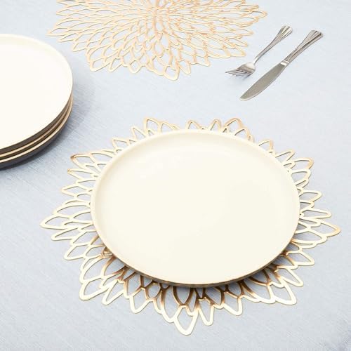 Juvale 10 Pack Gold Vinyl Placemats - 14.4" x 14.4" Round Table Mats and Plate Chargers with Leaf Design for Elegant Table Decor and Protection - Stylish Charger Plates for Events and Wedding Parties