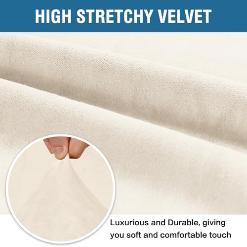 H.VERSAILTEX Stretch Velvet Sofa Covers for 3 Cushion Couch Covers Furniture Protector Soft with Non Slip Elastic Bottom, Crafted from Thick Comfy Rich Velour (Sofa 72"-90", Butter Cream)