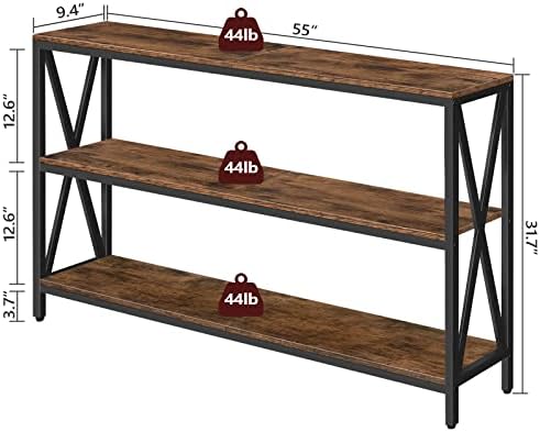 MAHANCRIS 55" Sofa Table, Industrial Console Table, 3-Tier Entryway Table