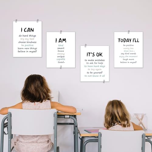BESERH Positive Affirmation Wall Decor, Inspirational Motivational Quote Wall Art Prints Posters for Classroom Kids Room Nursery Playroom, 8x10 Inches Set of 4 Unframed (blue)