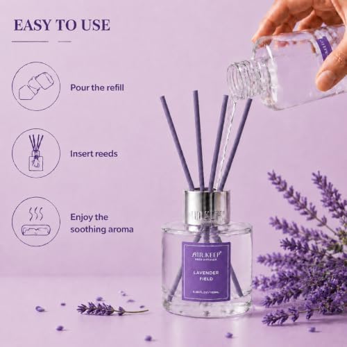 Airkeep Lavender Field Reed Diffuser Refill – 6.76 fl oz – Premium Scented Oil for Home Aromatherapy – Long-Lasting Fragrance for Reed Diffusers – Perfect for Bathroom, Bedroom & Home Decor