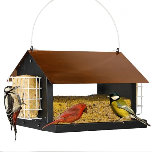 Solution4Patio All Metal Outdoor Dual Suet Cake Hopper Bird Feeder, Brown
