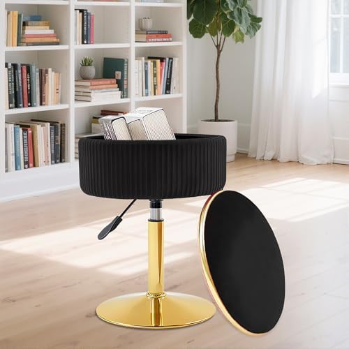 Adjustable Vanity Stool, Velvet Makeup Stool with Storage Black