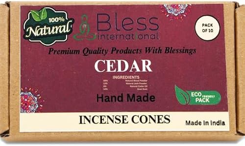 Bless International Cedar 100%-Natural-Incense-Cones Handmade-Hand-Dipped Organic-Chemicals-Free for-Purification-Relaxation-Positivity-Yoga-Meditation The-Best-scents (10 Count)