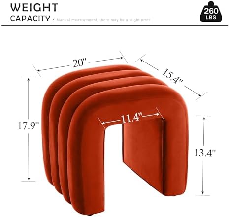 Rust Velvet Ottoman Stool, Backless Vanity Stool, Footrest for Couch