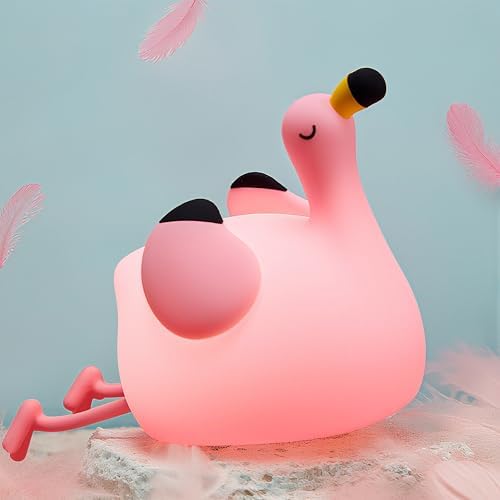 FAMIDUO Flamingo Night Light for Kids, Silicone LED Squishy Touch Lamp