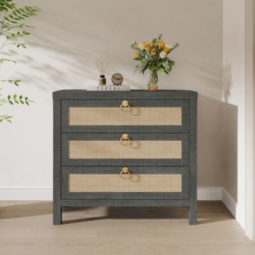 Eclatara Large Rattan Night Stand Set of 2 Boho Nightstand with 3 Drawers
