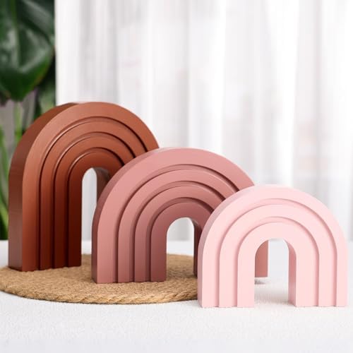 3 Set Pink Boho Shelf Decor Wood Arch Ends