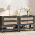 Eclatara Large Rattan Night Stand Set of 2 with 2 Drawers and Storage Shelf