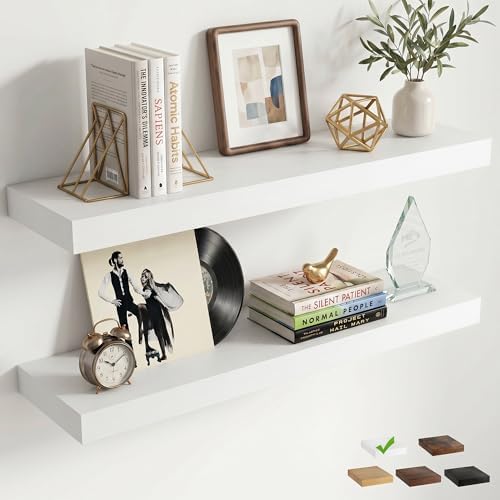 32 Inch Floating Shelves for Wall, 8"D Wood Storage Shelves, White Finish