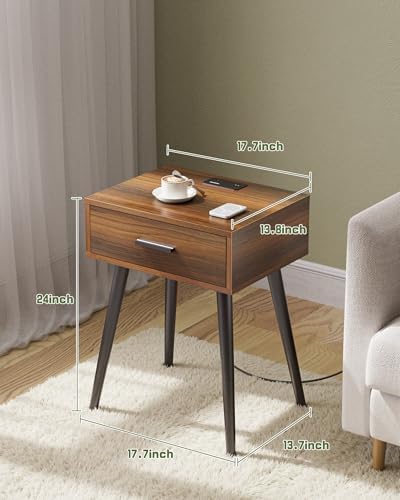 HAIOOU Nightstands Set of 2,Mid century Bedside Table with Charging Station