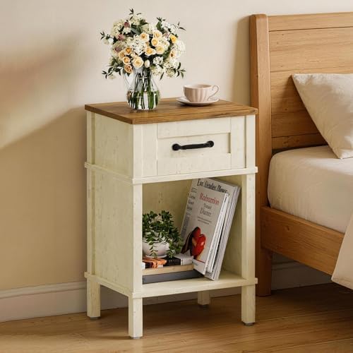 White Farmhouse Nightstands, Nightstand with Drawers, Small Bedside Table