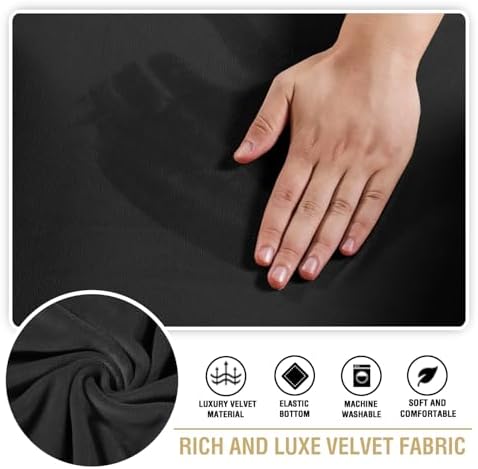H.VERSAILTEX Stretch Velvet 2 Piece T Cushion Sofa Slipcovers Individually Sofa Cushion Covers for 2 Cushion Couch Seat Cushion Covers for Sofa Seat Cushion Covers Stay in Place (Sofa, Black)