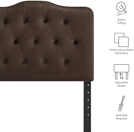 Modway Annabel Performance Velvet Adjustable Twin Headboard in Chocolate Brown - Stain-Resistant Padded Headboard Only with Diamond Button Tufting and 7 Height-Adjustable Positions