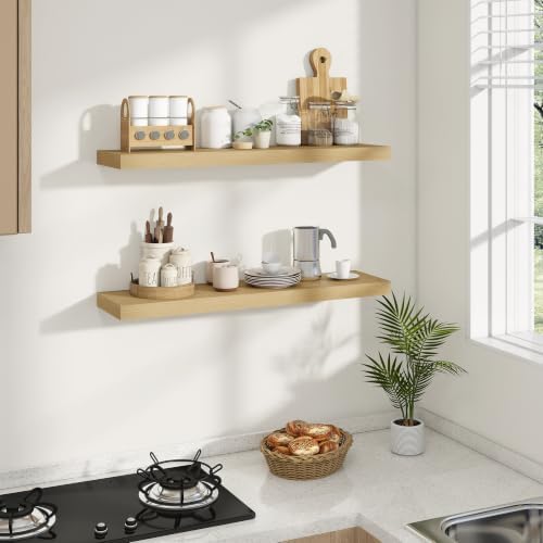 Dreamland 36 Inches Wall Mounted Wood Floating Shelves, Oak, 2 Pack
