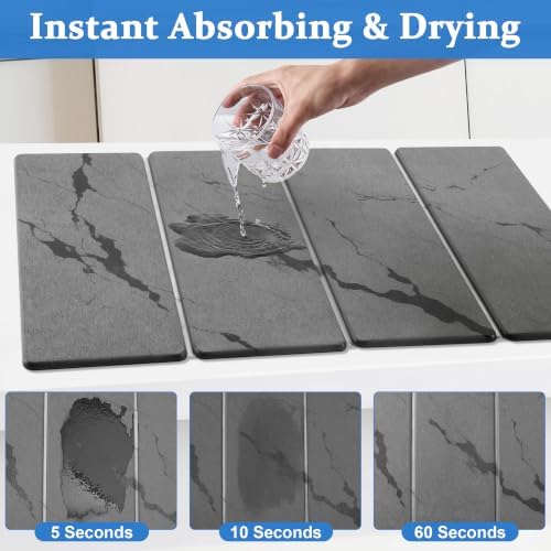 Stone Dish Drying Mat for Kitchen Counter - White Marble 24"×16" & 8"x4"