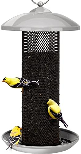 Kingsyard Finch Feeders for Outdoors Hanging, Metal Mesh Tube Bird Feeder for Nyjer/Thistle Seed, 2.5 lbs Large Capacity (Grey)