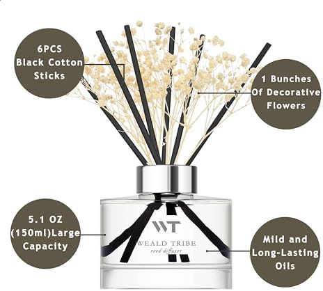 WEALD TRIBE Reed Diffuser Set Cashmere Vanilla Scent for Bathroom Decor